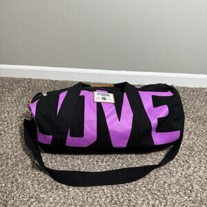 Victoria's Secret Love Pink GYM BEACH CARRY ON TOTE WEEKENDER DUFFLE BAG Black